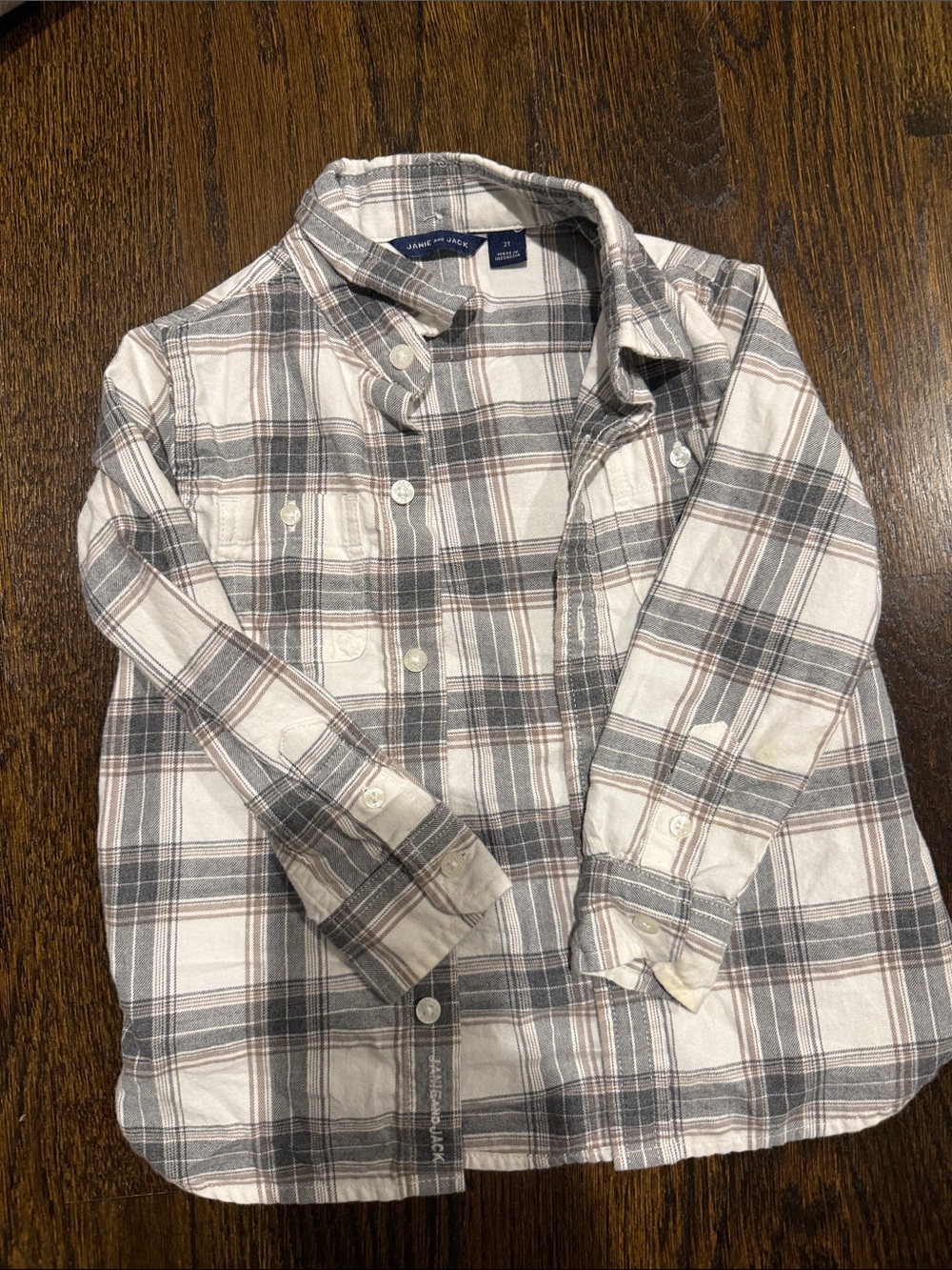 Janie Jack 100% cotton 2t boy Plaid Button-Up Shirt - Gray & Cream Kids Top